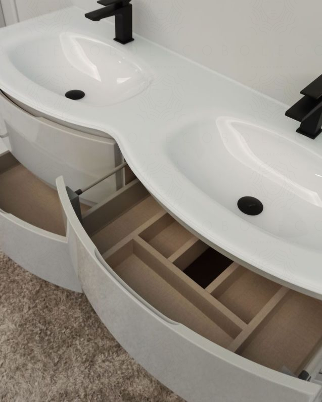 Mobile bagno curvo sospeso Greta cm 140 grigio lucido e doppio Mobile bagno curvo sospeso Greta cm 140 grigio lucido e doppio