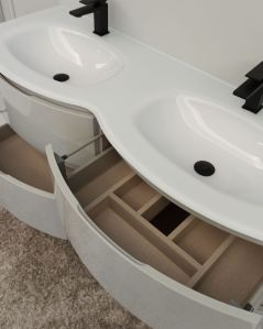 Mobile bagno curvo sospeso Greta cm 140 grigio lucido e doppio