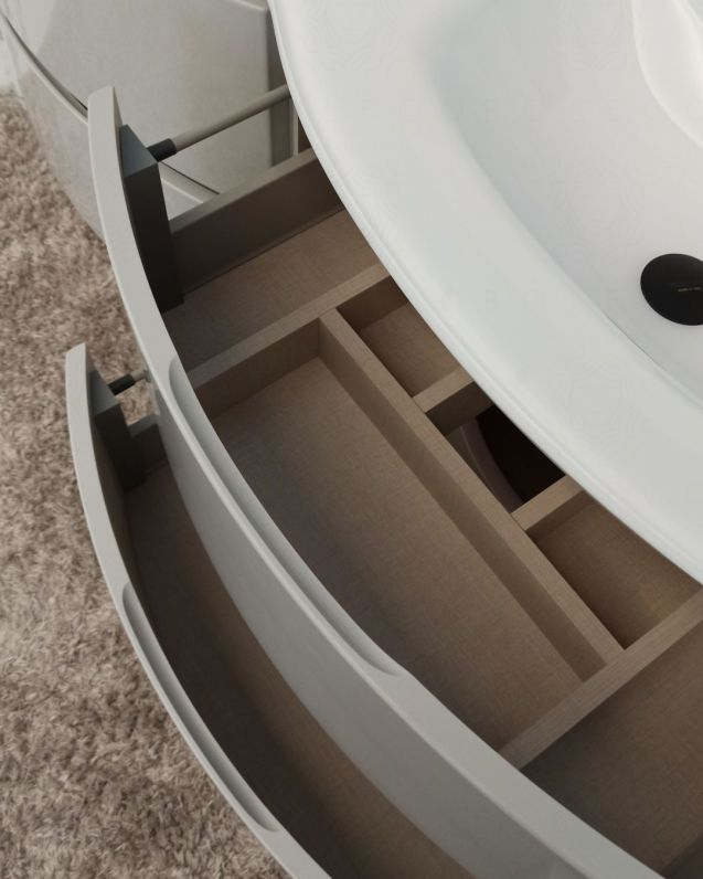 Mobile bagno curvo sospeso Greta cm 140 grigio lucido e doppio Mobile bagno curvo sospeso Greta cm 140 grigio lucido e doppio
