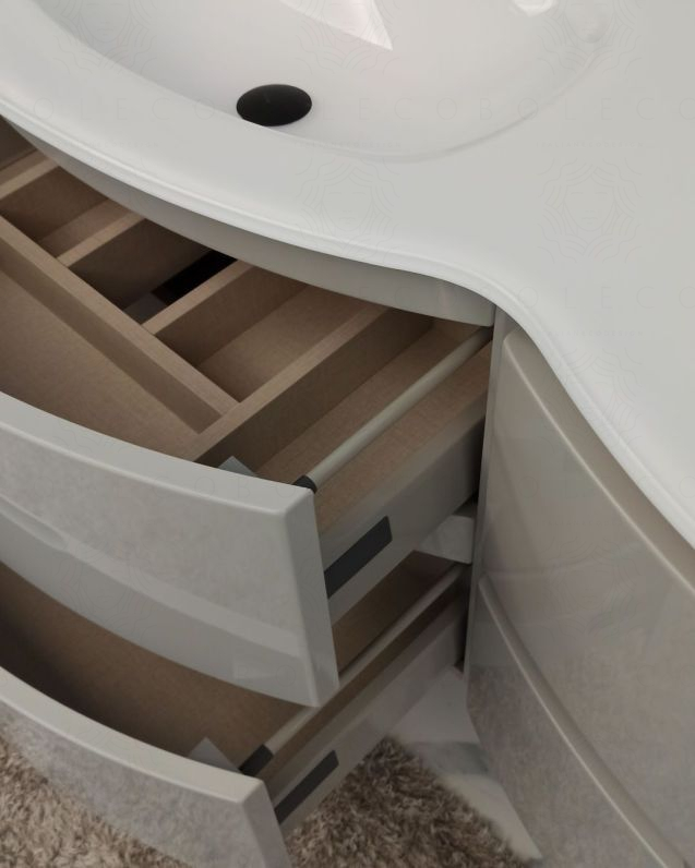 Mobile bagno curvo sospeso Greta cm 140 grigio lucido e doppio Mobile bagno curvo sospeso Greta cm 140 grigio lucido e doppio