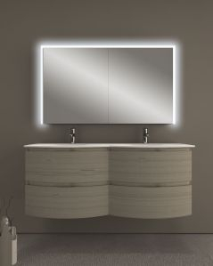 Mobile bagno curvo sospeso Greta cm 140 rovere grigio e doppio