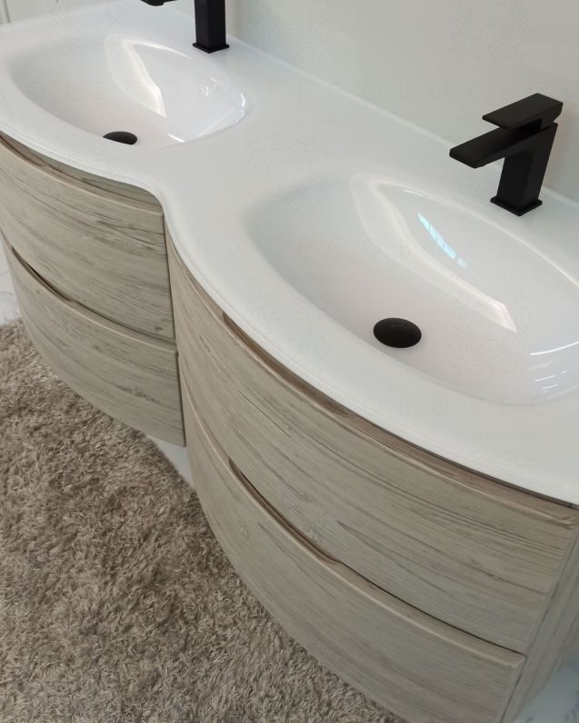 Mobile bagno curvo sospeso Greta cm 140 rovere grigio e doppio Mobile bagno curvo sospeso Greta cm 140 rovere grigio e doppio