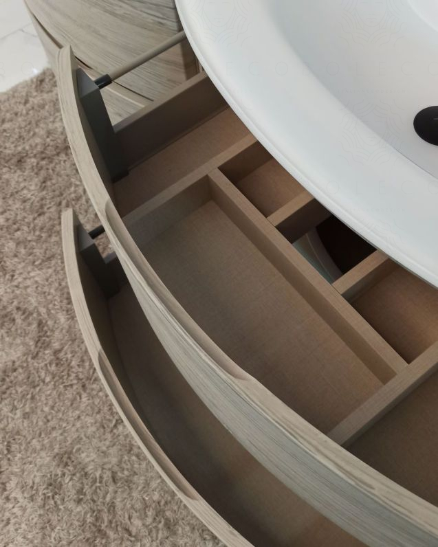 Mobile bagno curvo sospeso Greta cm 140 rovere grigio e doppio Mobile bagno curvo sospeso Greta cm 140 rovere grigio e doppio