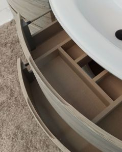 Mobile bagno curvo sospeso Greta cm 140 rovere grigio e doppio