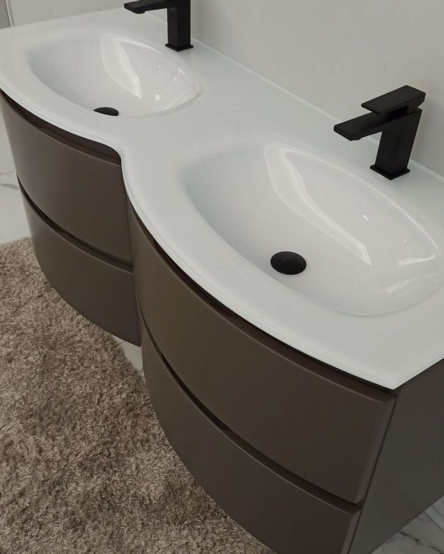 Mobile bagno curvo sospeso Greta cm 140 grigio vulcano e doppio Mobile bagno curvo sospeso Greta cm 140 grigio vulcano e doppio