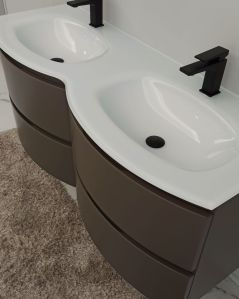 Mobile bagno curvo sospeso Greta cm 140 grigio vulcano e doppio
