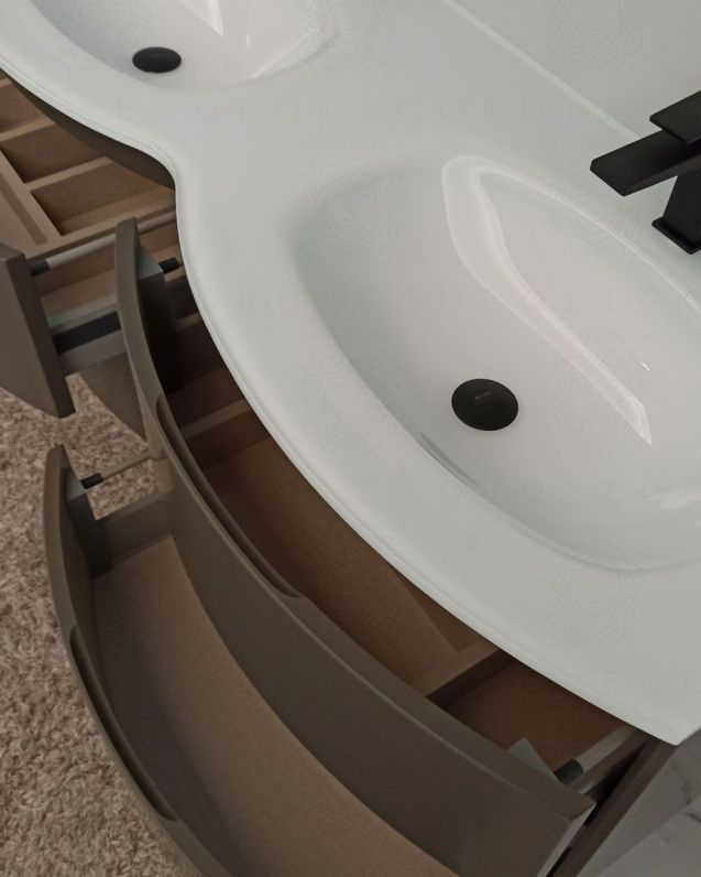Mobile bagno curvo sospeso Greta cm 140 grigio vulcano e doppio Mobile bagno curvo sospeso Greta cm 140 grigio vulcano e doppio