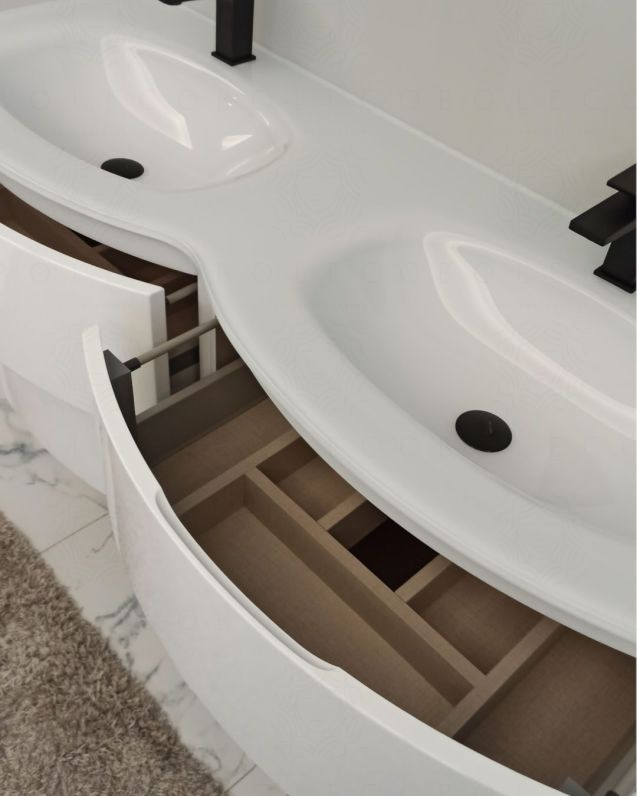 Mobile bagno curvo sospeso Greta cm 140 bianco opaco e doppio Mobile bagno curvo sospeso Greta cm 140 bianco opaco e doppio