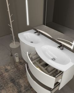 Mobile bagno curvo sospeso Greta cm 140 bianco opaco e doppio