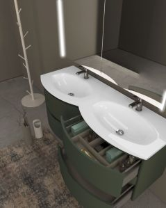 Mobile bagno curvo sospeso Greta cm 140 verde opaco e doppio
