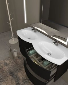 Mobile bagno curvo sospeso Greta cm 140 nero opaco e doppio