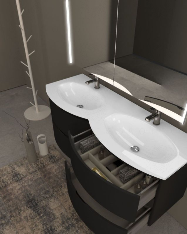 Mobile bagno curvo sospeso Greta cm 140 lavagna e doppio lavabo Mobile bagno curvo sospeso Greta cm 140 lavagna e doppio lavabo