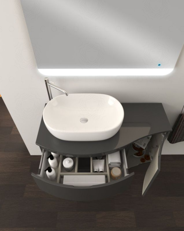 Mobile bagno sospeso Greta curvo 105 cm con top in mdf