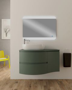 Mobile bagno sospeso Greta curvo 105 cm con top in mdf verde