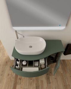 Mobile bagno sospeso Greta curvo 105 cm con top in mdf verde