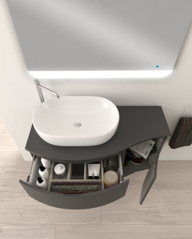 Mobile bagno sospeso Greta curvo 105 cm con top in mdf lavagna Mobile bagno sospeso Greta curvo 105 cm con top in mdf lavagna