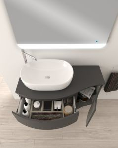 Mobile bagno sospeso Greta curvo 105 cm con top in mdf lavagna