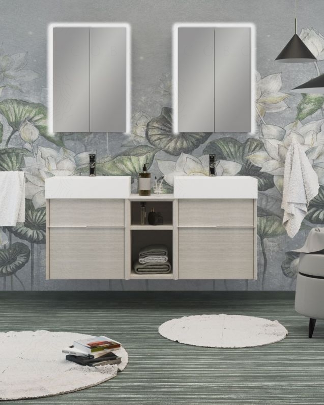 Mobile bagno sospeso Diadema cm.130 con specchi contenitore led
