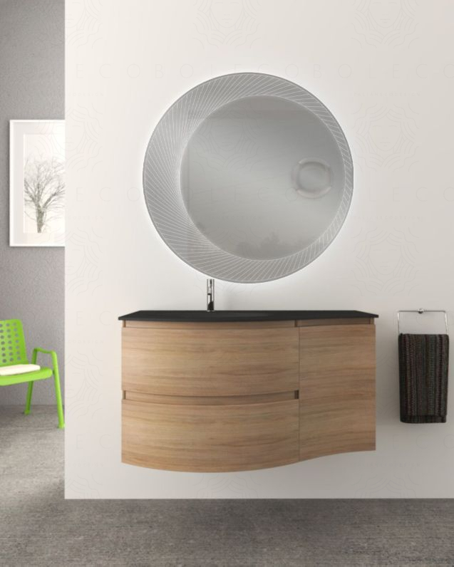 Mobile bagno sospeso 105 cm rovere naturale e lavabo in vetro Mobile bagno sospeso 105 cm rovere naturale e lavabo in vetro