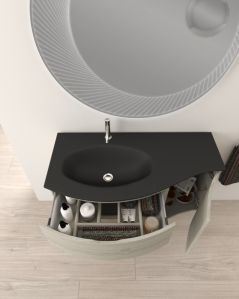Mobile bagno sospeso 105 cm rovere grigio e lavabo in vetro