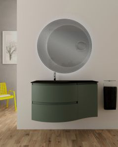 Mobile bagno sospeso 105 cm verde opaco e lavabo in vetro nero