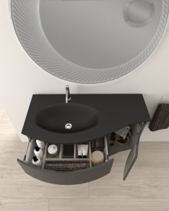 Mobile bagno sospeso 105 cm lavagna e lavabo in vetro nero -