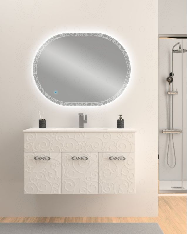 Mobile bagno Noemi cm 100 bianco opaco con tre ante, completo