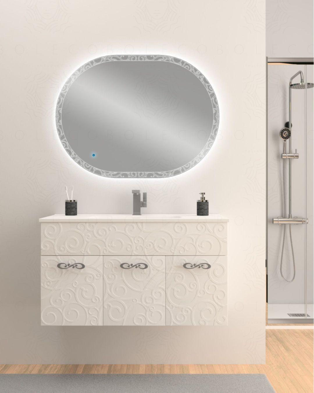 Mobile bagno Noemi cm 100 bianco opaco con tre ante, completo Mobile bagno Noemi cm 100 bianco opaco con tre ante, completo