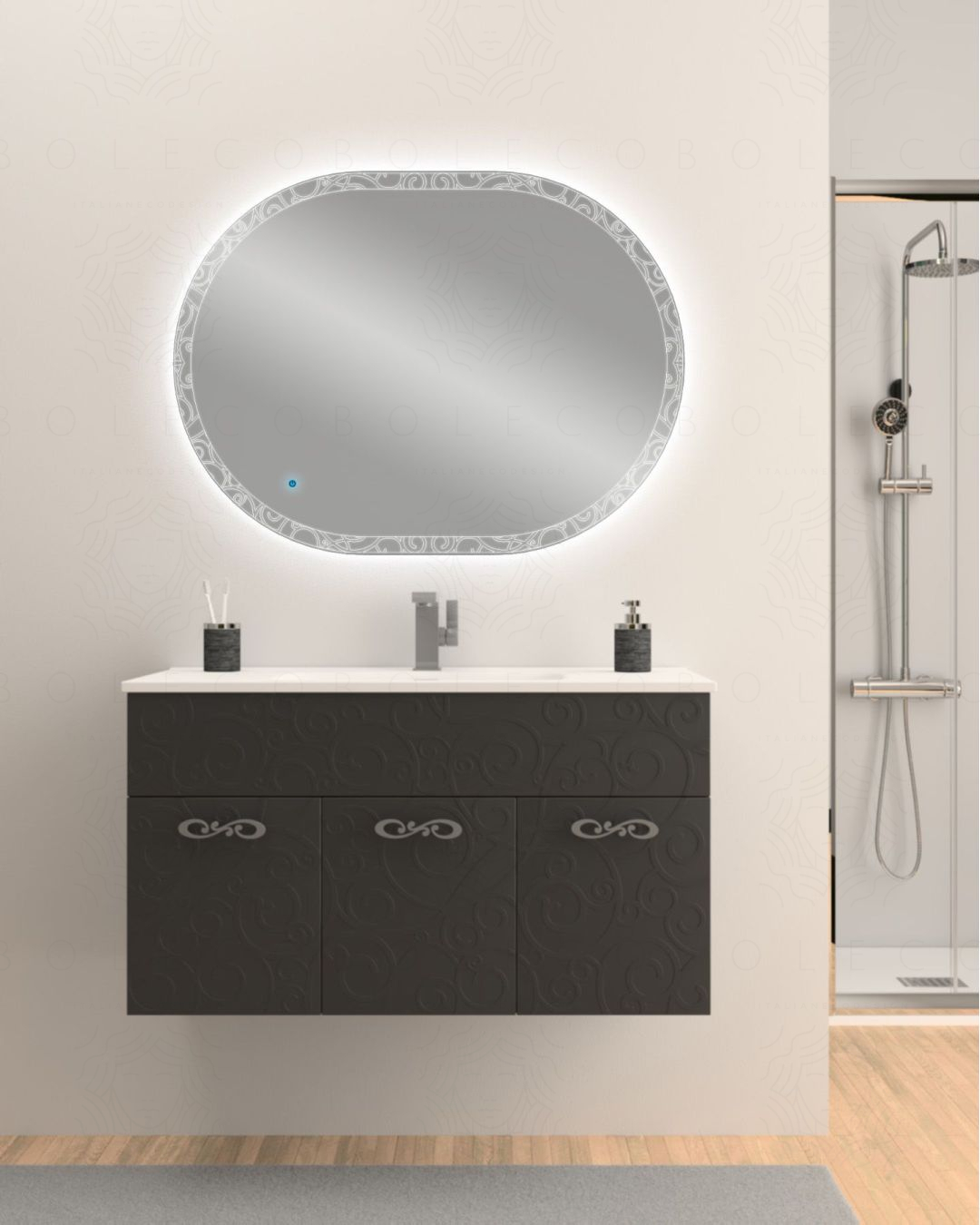 Mobile bagno Noemi cm 100 lavagna con tre ante, completo di Mobile bagno Noemi cm 100 lavagna con tre ante, completo di
