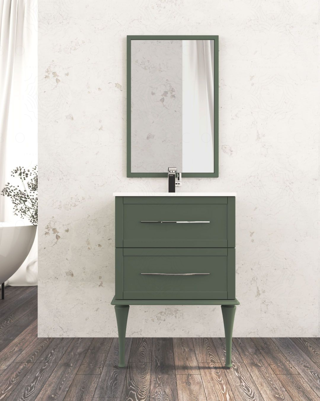 Mobile bagno sospeso Alba 60 cm con lavabo in ceramica - verde Mobile bagno sospeso Alba 60 cm con lavabo in ceramica - verde