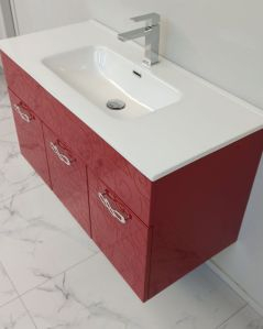 Mobile bagno sospeso 100 cm Noemi rosso corallo con ante e