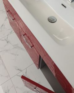 Mobile bagno sospeso 100 cm Noemi rosso corallo con ante e