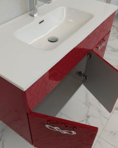 Mobile bagno sospeso 100 cm Noemi rosso corallo con ante e