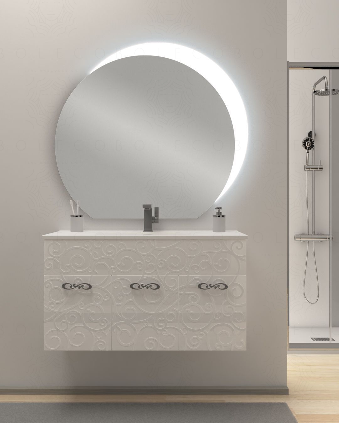 Mobile bagno sospeso Noemi cm.100, con lavabo in ceramica e Mobile bagno sospeso Noemi cm.100, con lavabo in ceramica e