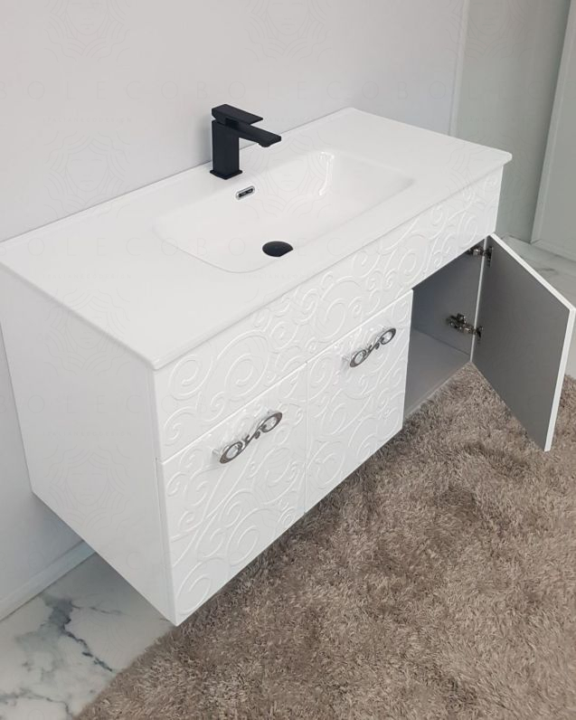 Mobile bagno sospeso Noemi 100 cm bianco lucido con lavabo e Mobile bagno sospeso Noemi 100 cm bianco lucido con lavabo e