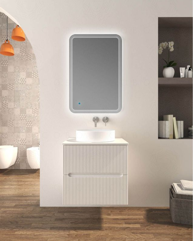 Mobile bagno sospeso cm 60 plissettato con top in mdf