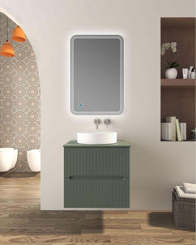 Mobile bagno sospeso cm 60 plissettato con top in mdf