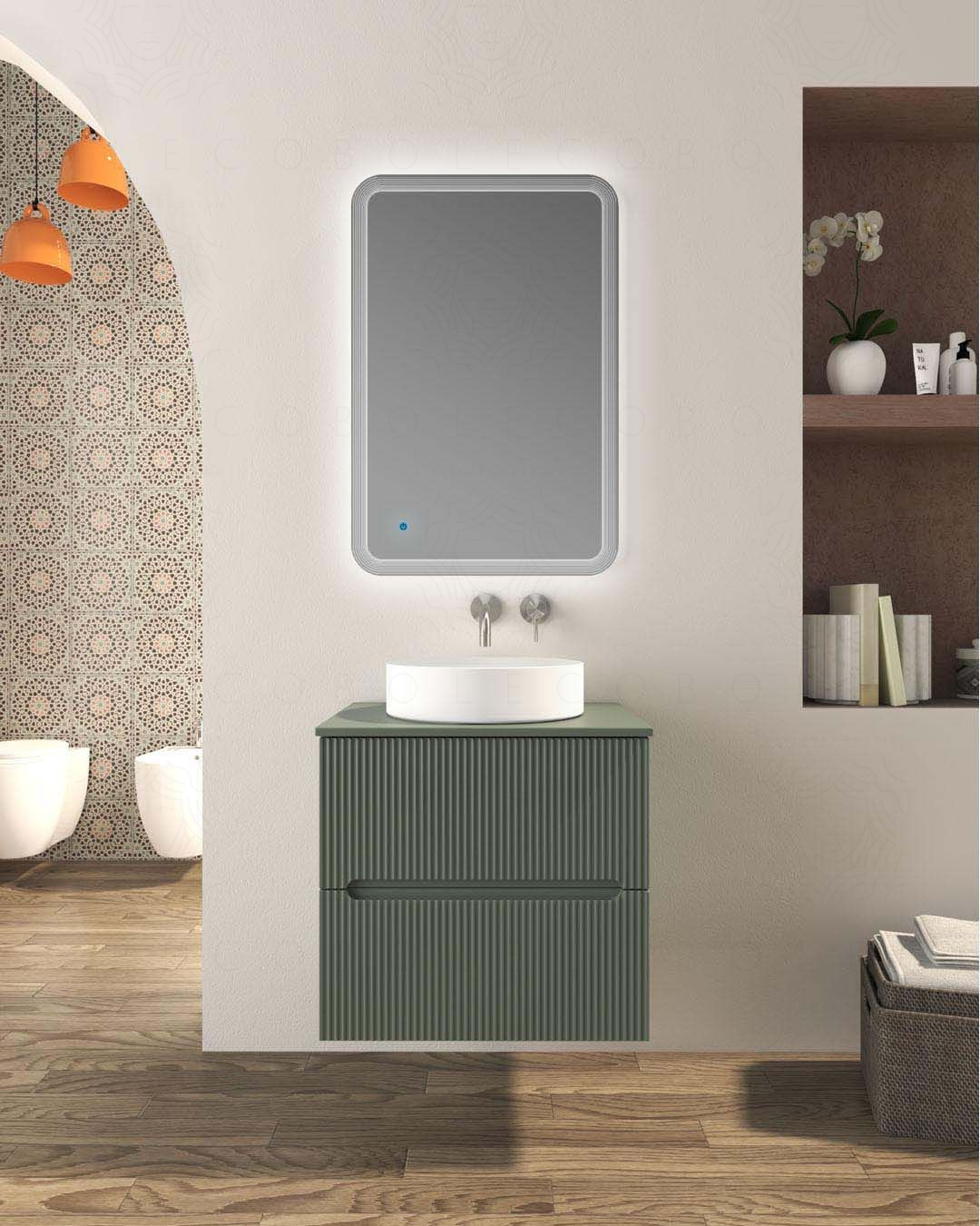 Mobile bagno sospeso cm 60 plissettato con top in mdf Mobile bagno sospeso cm 60 plissettato con top in mdf
