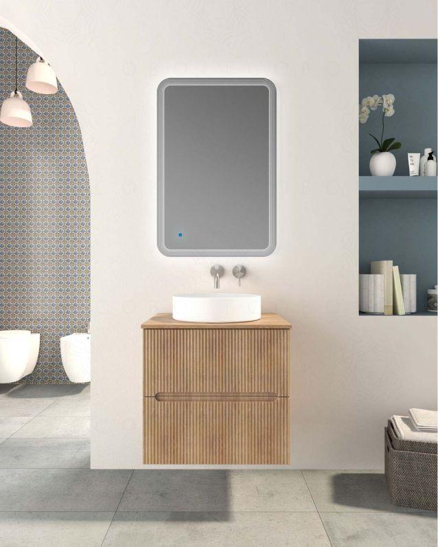Mobile bagno sospeso cm 60 plissettato con top in mdf