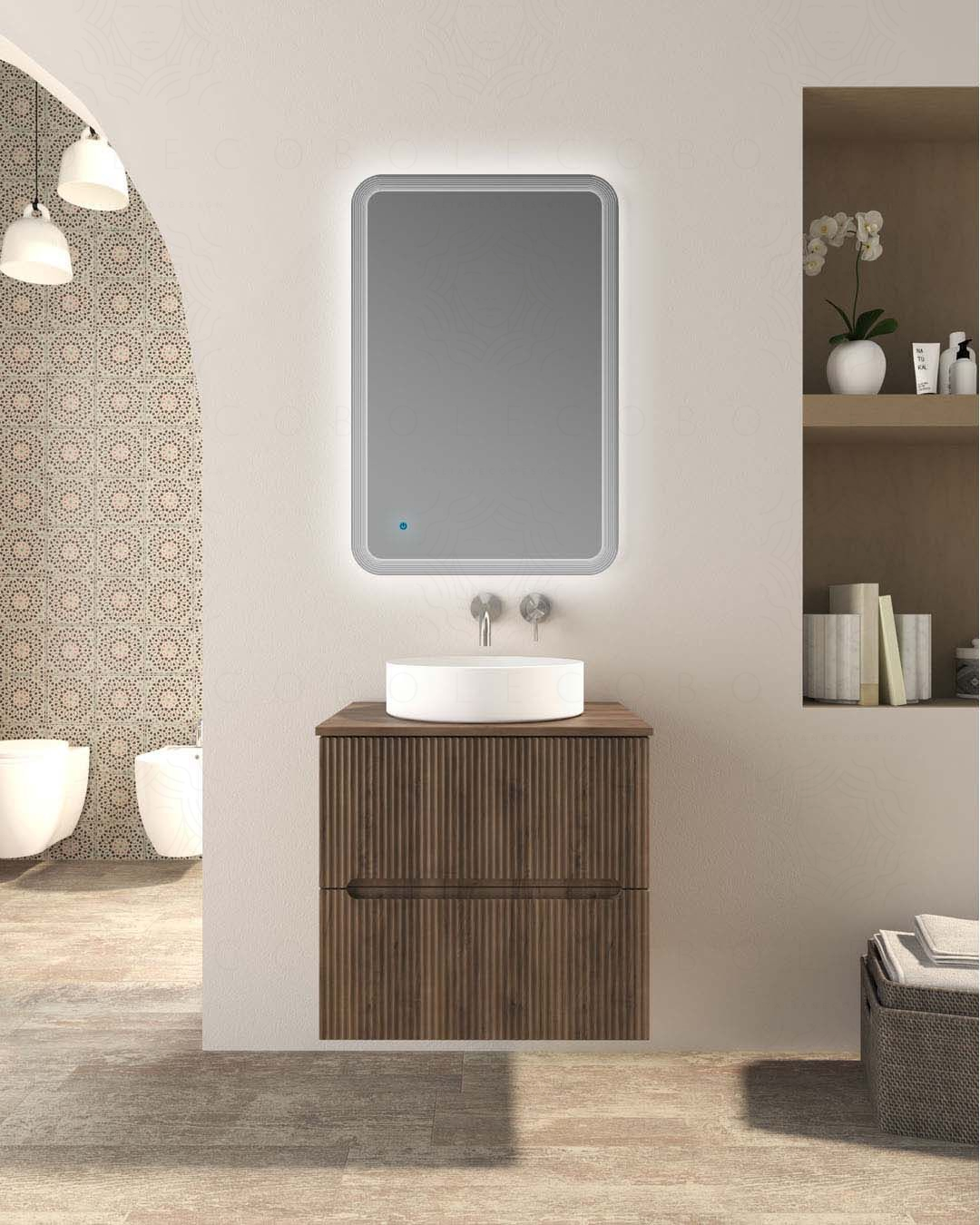 Mobile bagno sospeso cm 60 plissettato con top in mdf Mobile bagno sospeso cm 60 plissettato con top in mdf