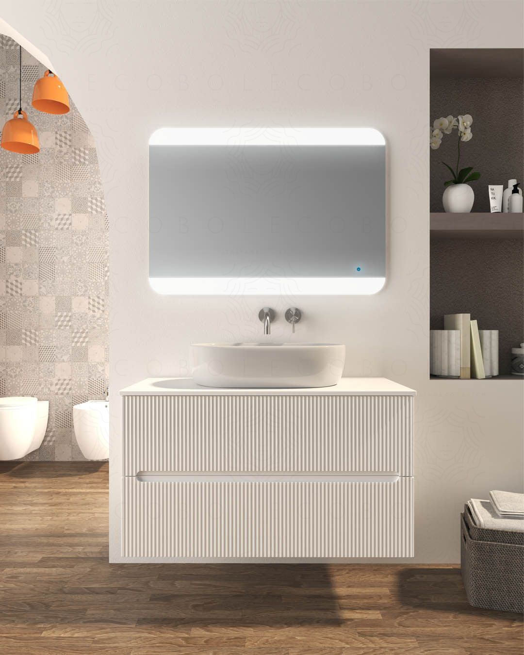 Mobile bagno sospeso Cloud cm 100 plissettato con top in mdf Mobile bagno sospeso Cloud cm 100 plissettato con top in mdf