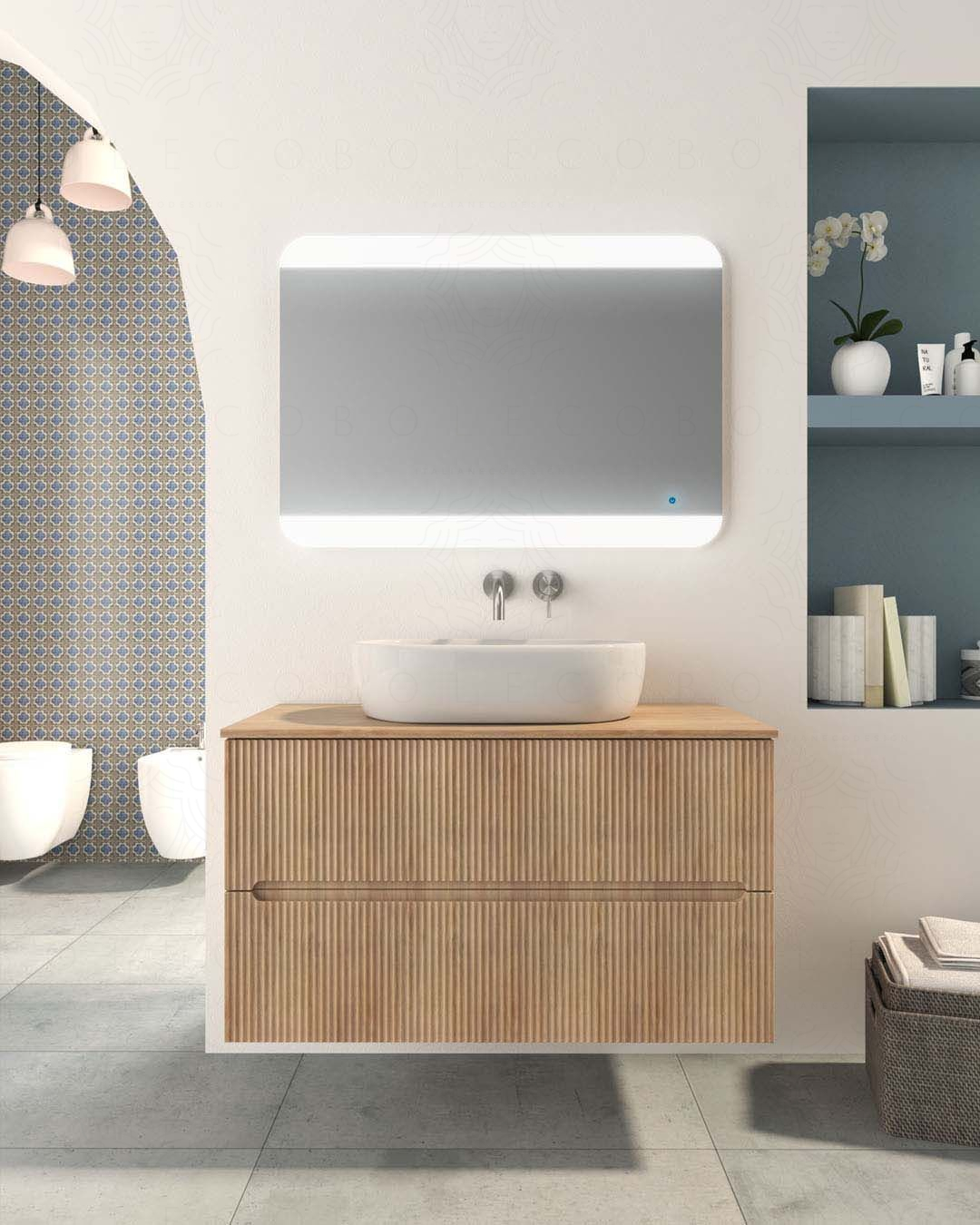 Mobile bagno sospeso Cloud cm 100 plissettato con top in mdf Mobile bagno sospeso Cloud cm 100 plissettato con top in mdf