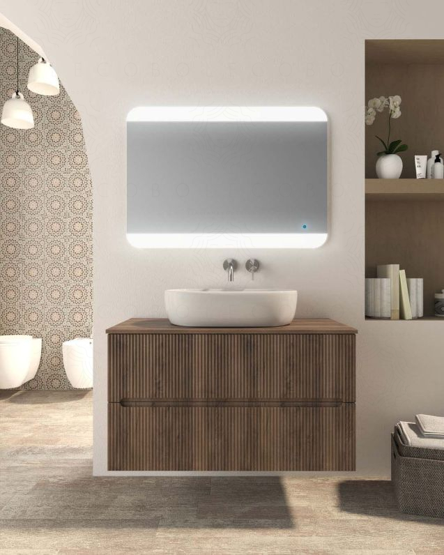 Mobile bagno sospeso Cloud cm 100 plissettato con top in mdf Mobile bagno sospeso Cloud cm 100 plissettato con top in mdf