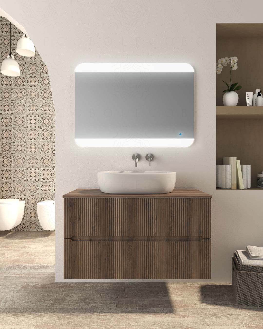 Mobile bagno sospeso Cloud cm 100 plissettato con top in mdf Mobile bagno sospeso Cloud cm 100 plissettato con top in mdf