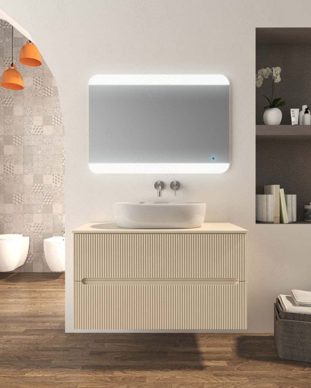 Mobile bagno sospeso Cloud cm 100 plissettato con top in mdf Mobile bagno sospeso Cloud cm 100 plissettato con top in mdf