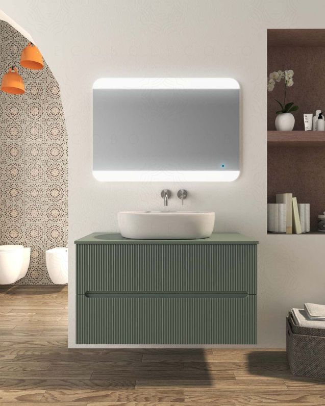Mobile bagno sospeso Cloud cm 100 plissettato con top in mdf