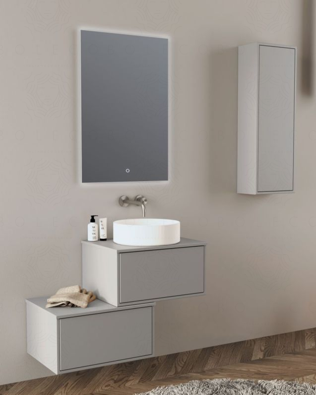 Mobile bagno sospeso Prisma cm 90 grigio medio con cassettiera e top in mdf