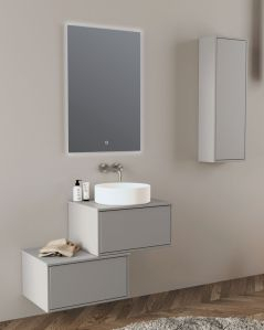 Mobile bagno sospeso Prisma cm 90 grigio medio con cassettiera e top in mdf