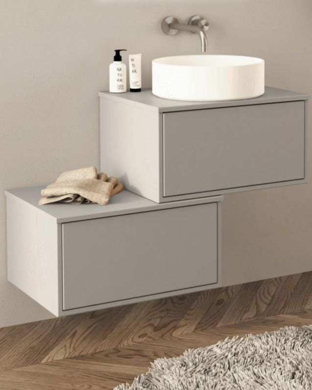 Mobile bagno sospeso Prisma cm 90 grigio medio con cassettiera e top in mdf
