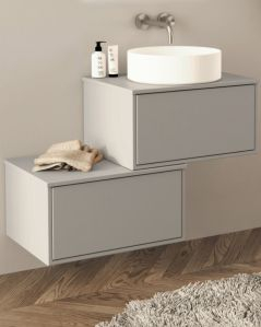 Mobile bagno sospeso Prisma cm 90 grigio medio con cassettiera e top in mdf